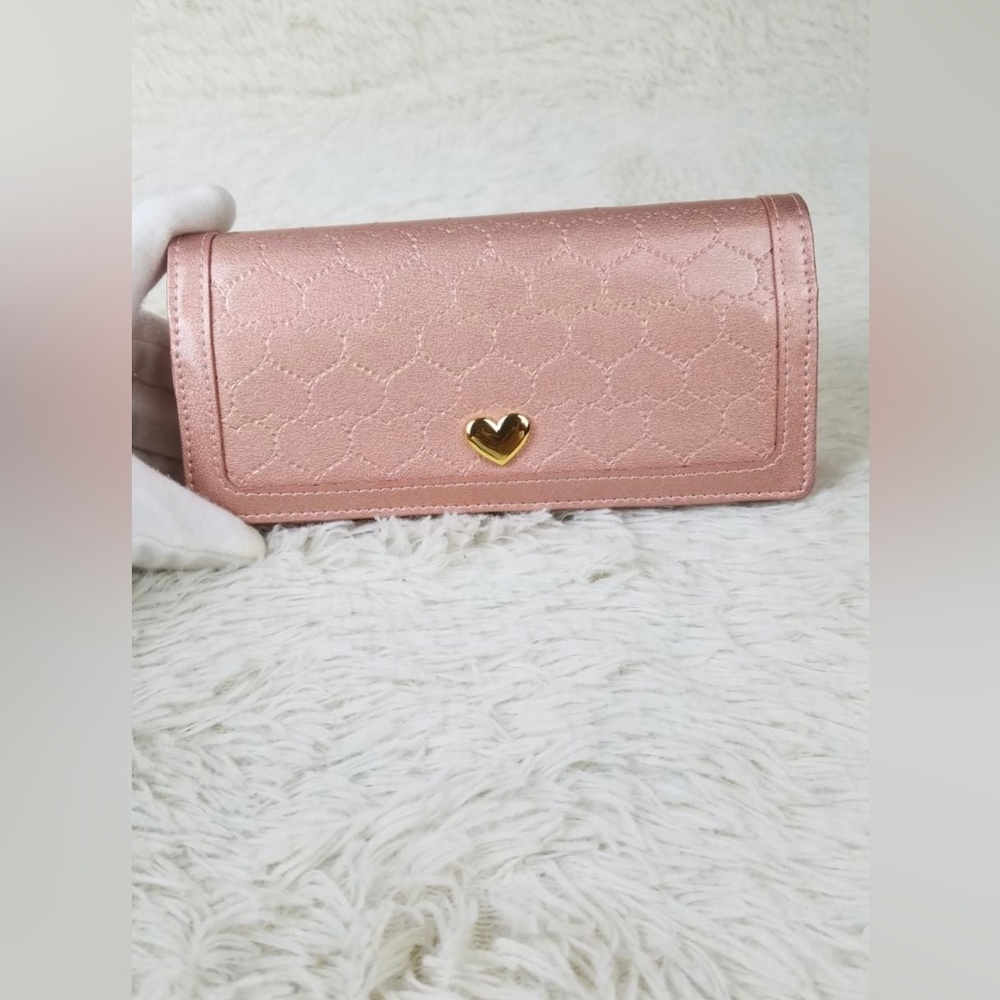 Menard Pink Shiny Heart Stitch Wallet VERY BEATIFUL